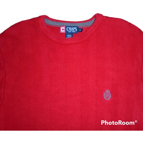 Ralph Lauren Chaps Men’s Red Sweater Textured Herringbone Size Medium Christmas - Picture 1 of 3